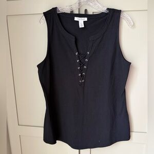 EUC White House Black Market Black Lace-Up Tank SZ XL